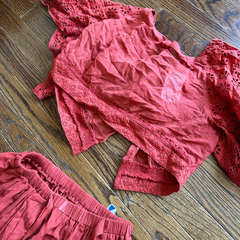 Free People Red Maxi Skirt Set Smocked Casual - Picture 3 of 10